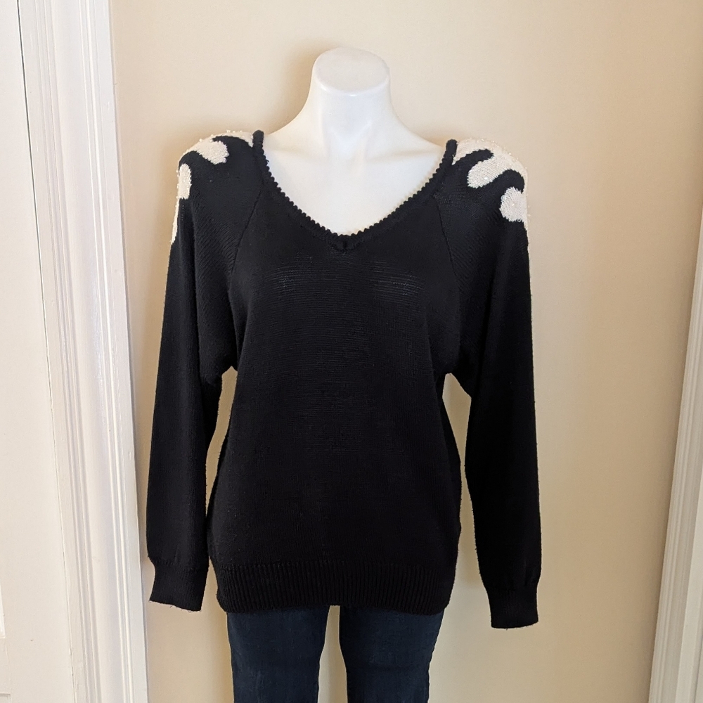 Vintage black sweater with white sequin shoulders size m